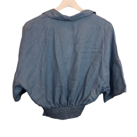 Zara Chambray Blue Buton Down Crop Top New - Picture 5 of 6